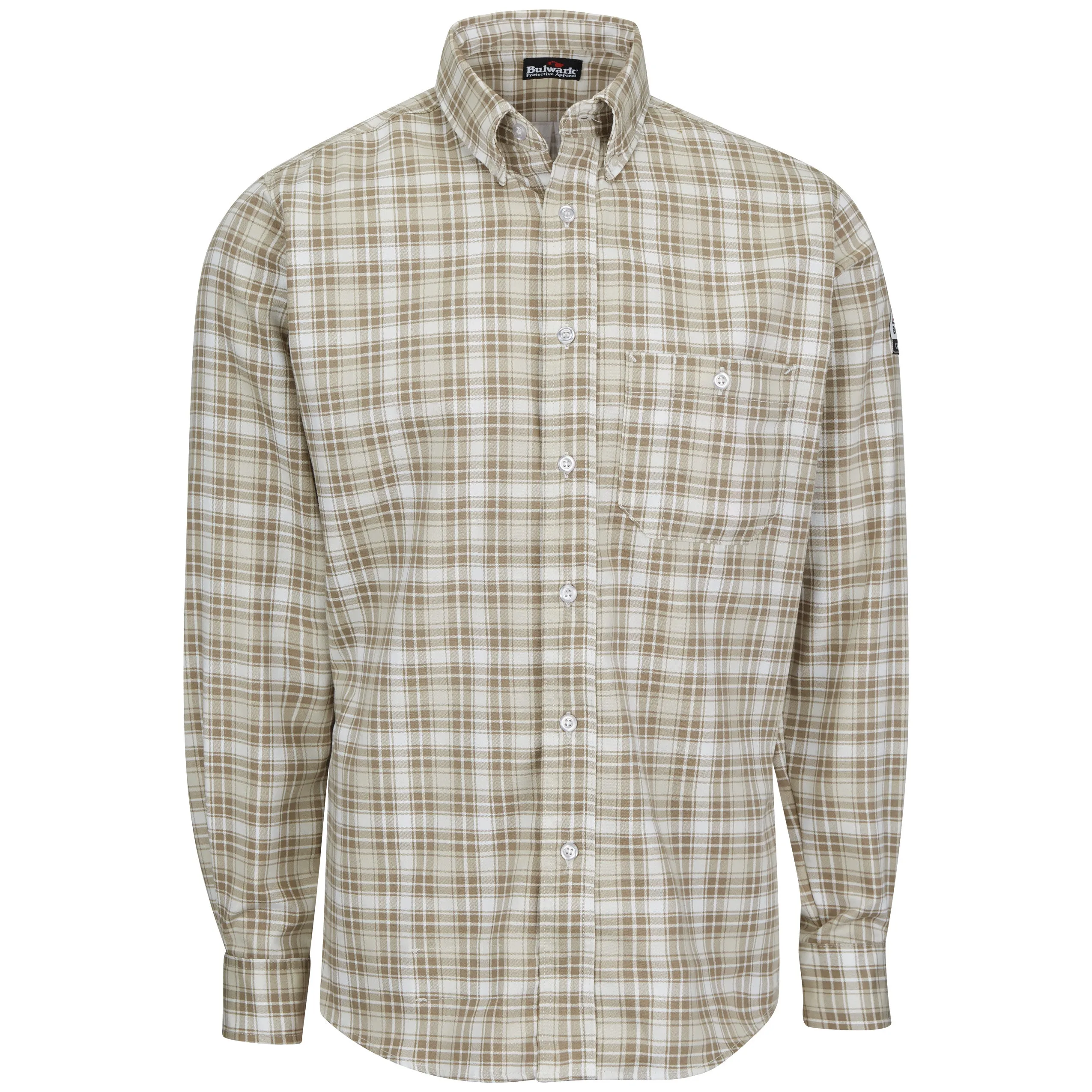 Men’s Long Sleeve Plaid Dress Shirt SLP2 - Khaki Plaid