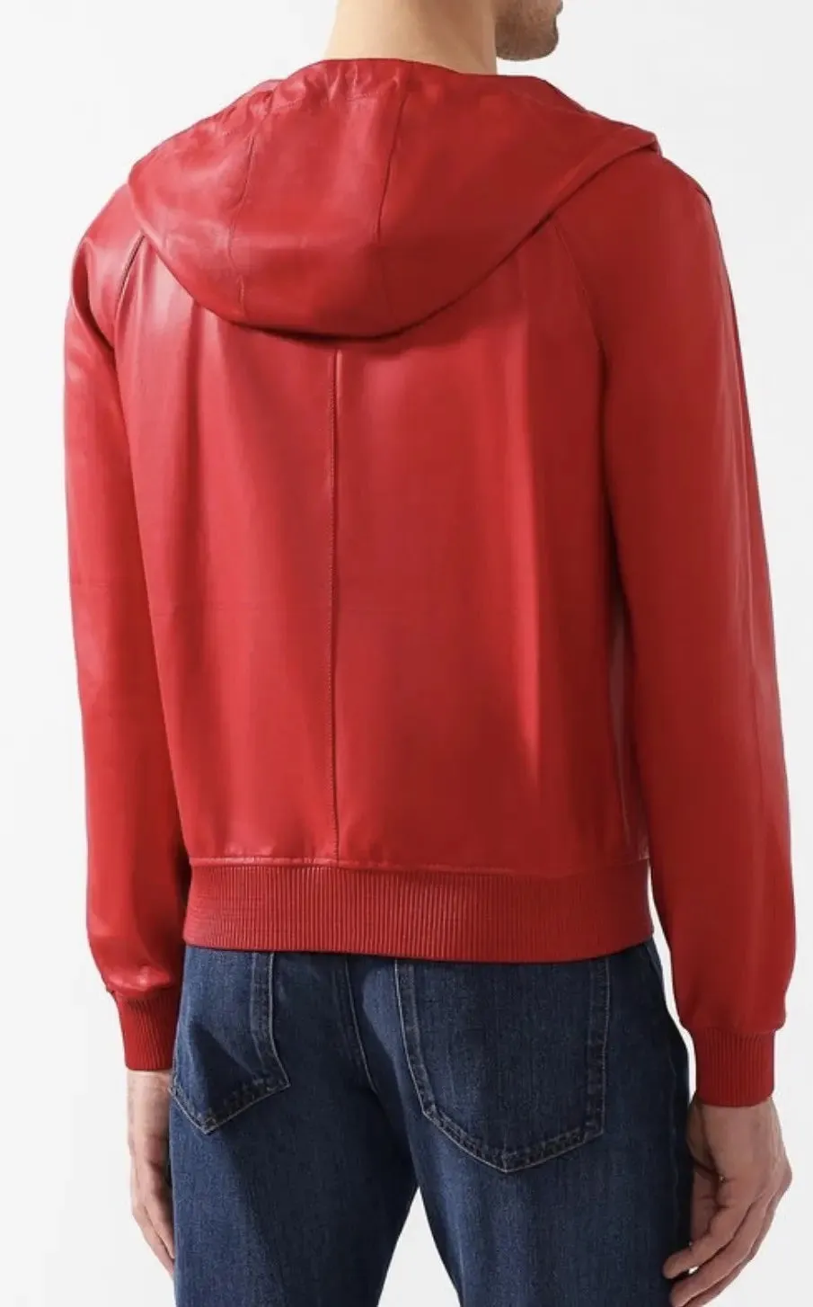 Meteorix Red Hooded Bomber Leather Jacket