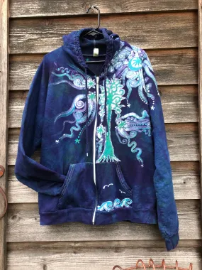 Mystical Mist By The Sea Shore Handmade Batik Zip Hoodie - Size XL