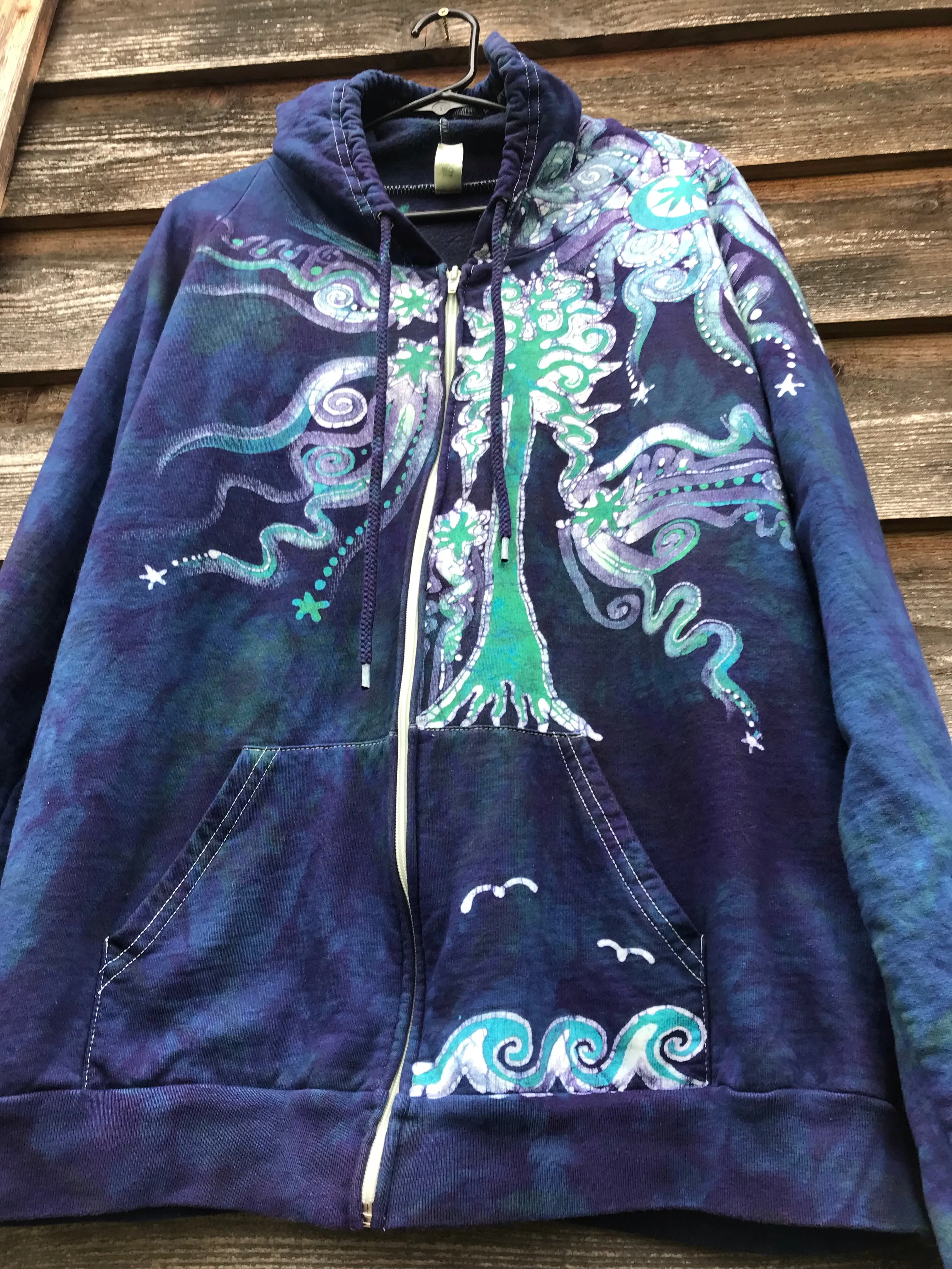 Mystical Mist By The Sea Shore Handmade Batik Zip Hoodie - Size XL