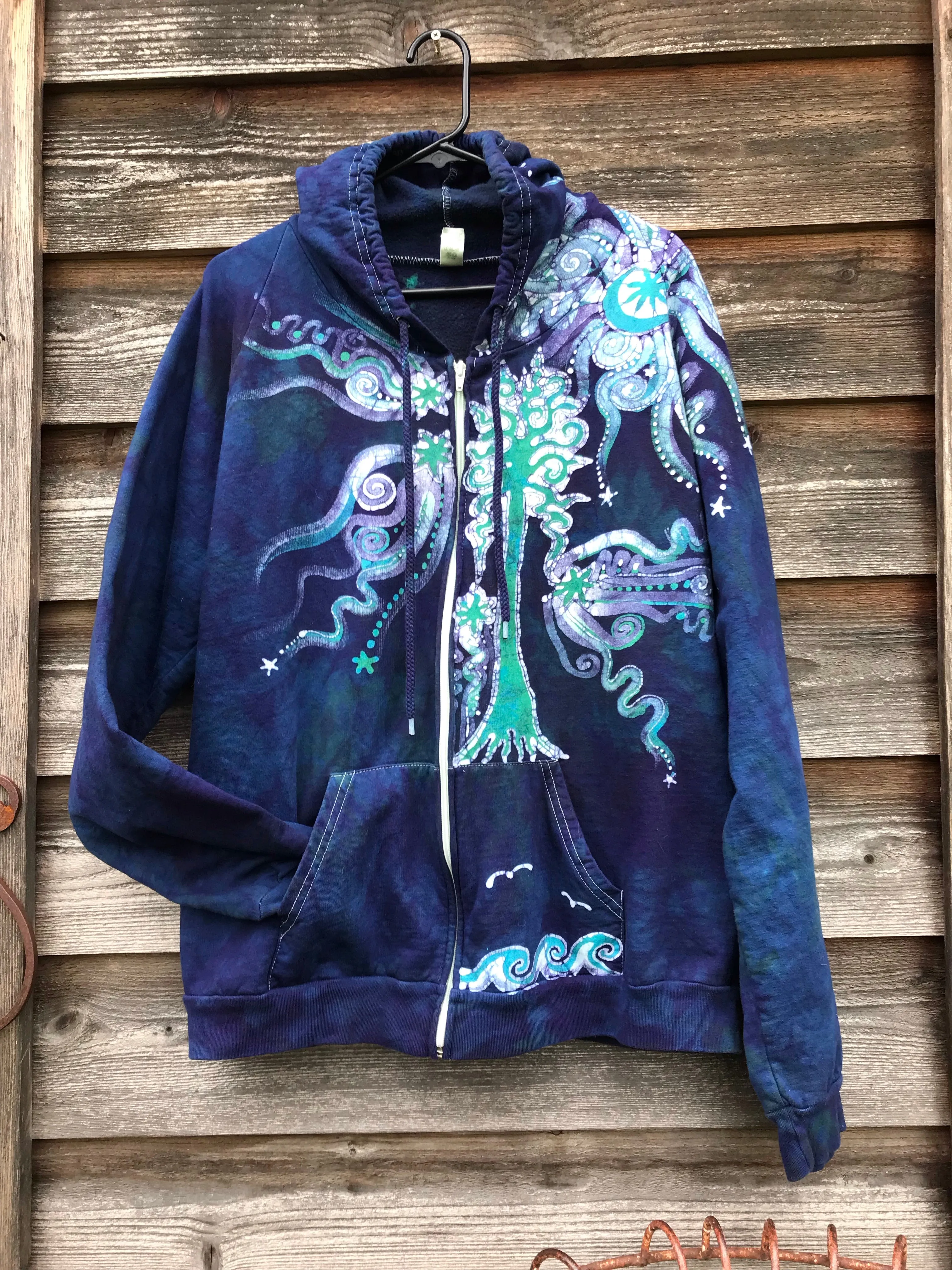 Mystical Mist By The Sea Shore Handmade Batik Zip Hoodie - Size XL
