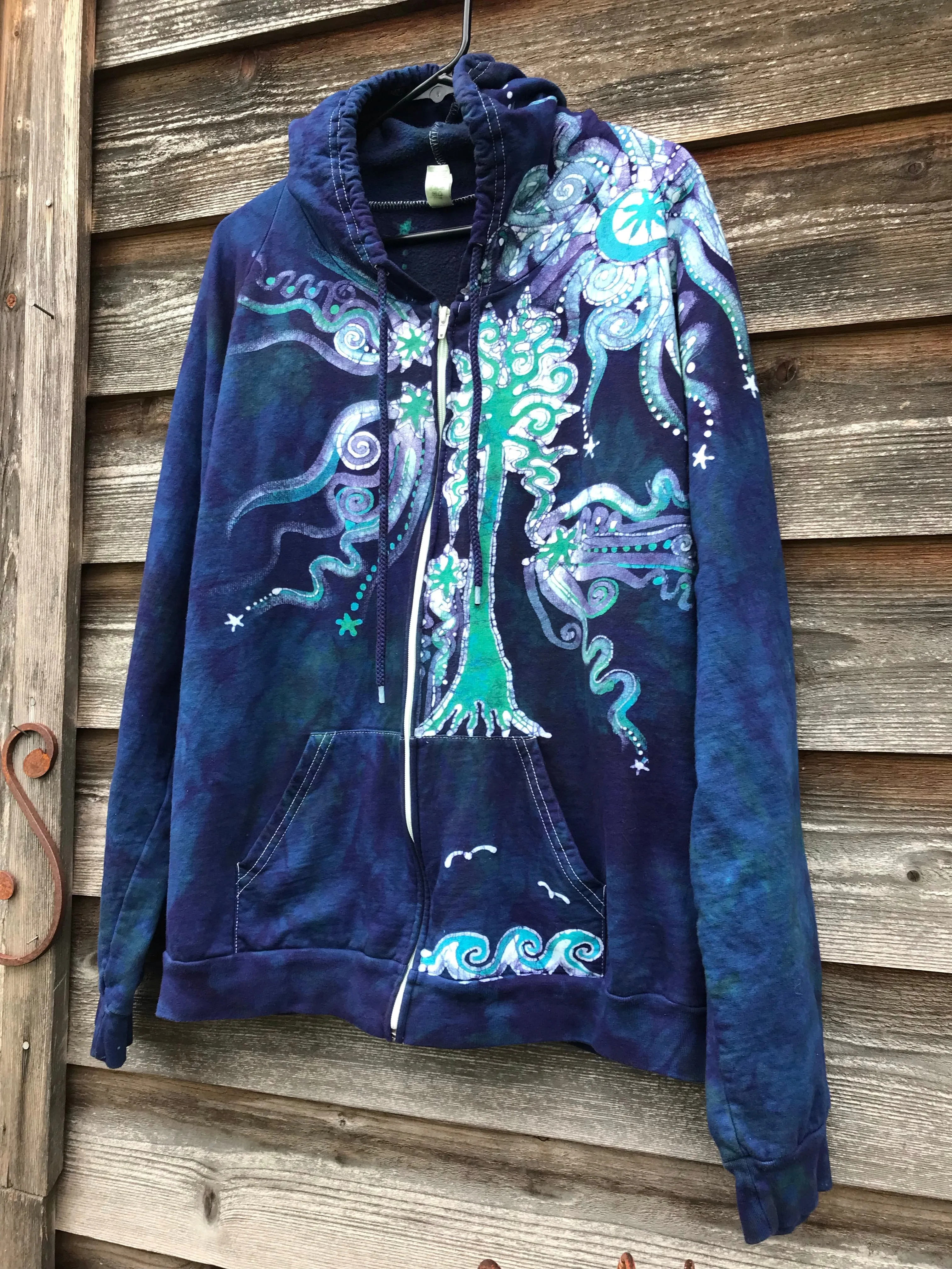 Mystical Mist By The Sea Shore Handmade Batik Zip Hoodie - Size XL