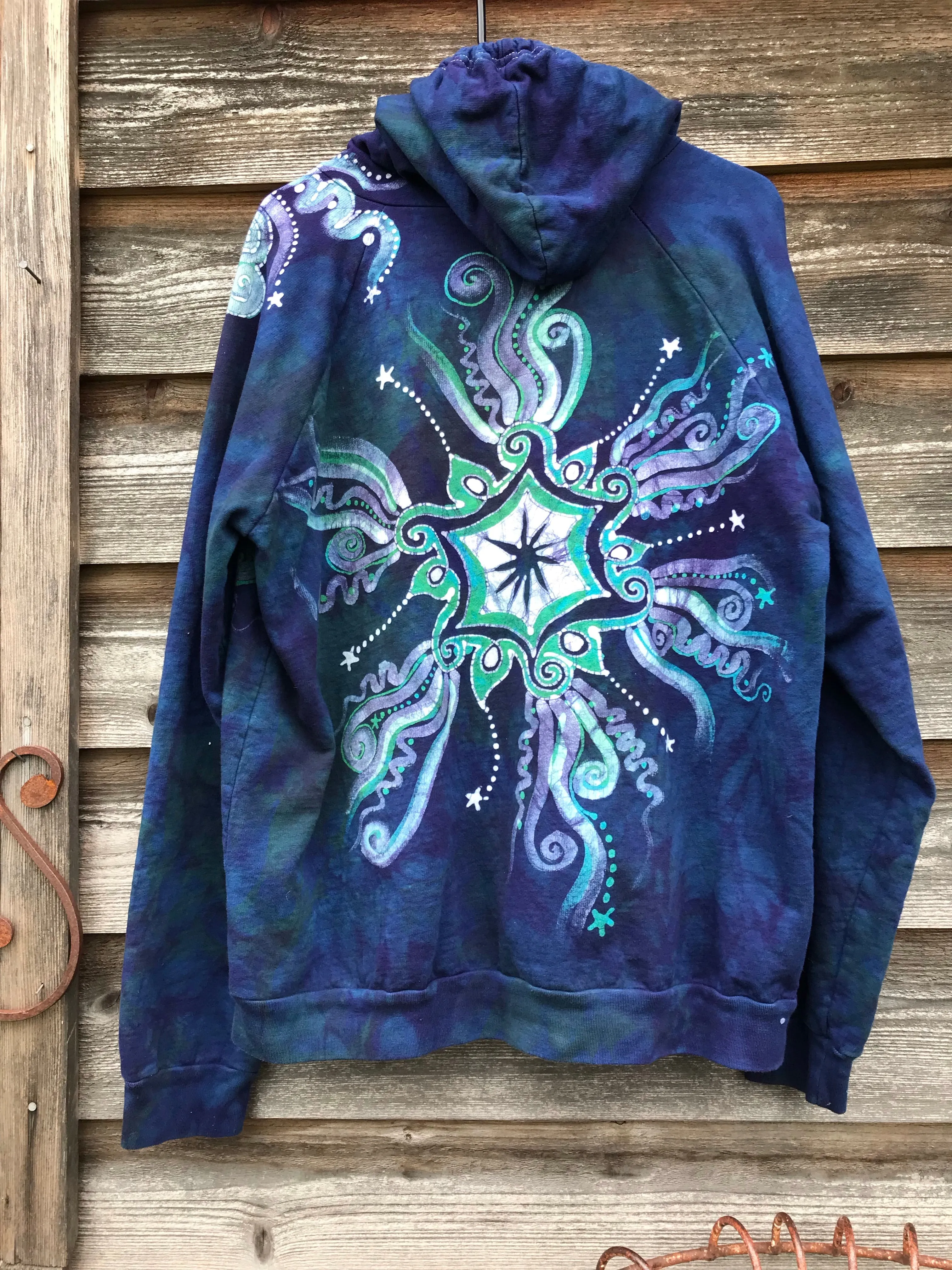 Mystical Mist By The Sea Shore Handmade Batik Zip Hoodie - Size XL