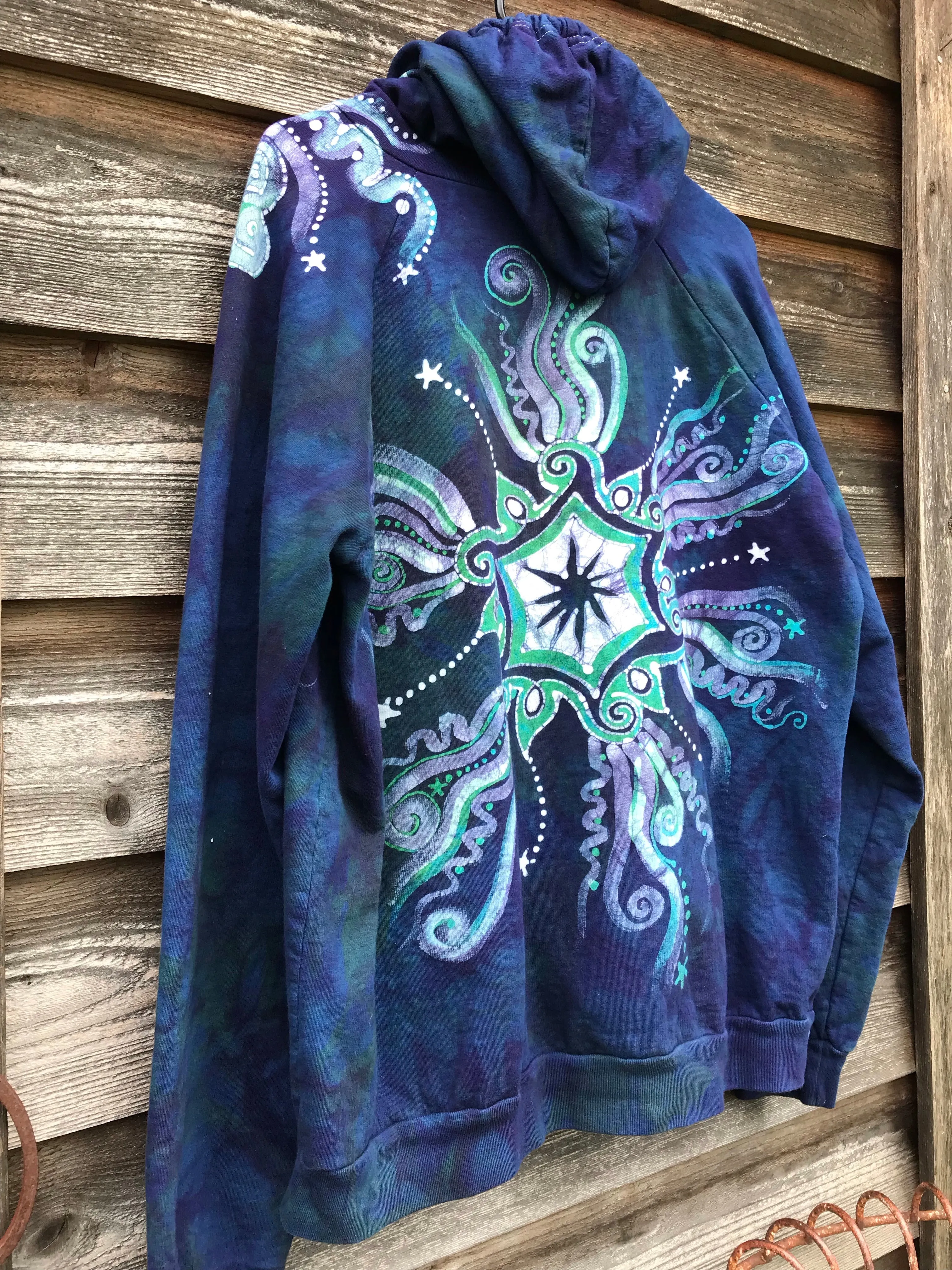 Mystical Mist By The Sea Shore Handmade Batik Zip Hoodie - Size XL
