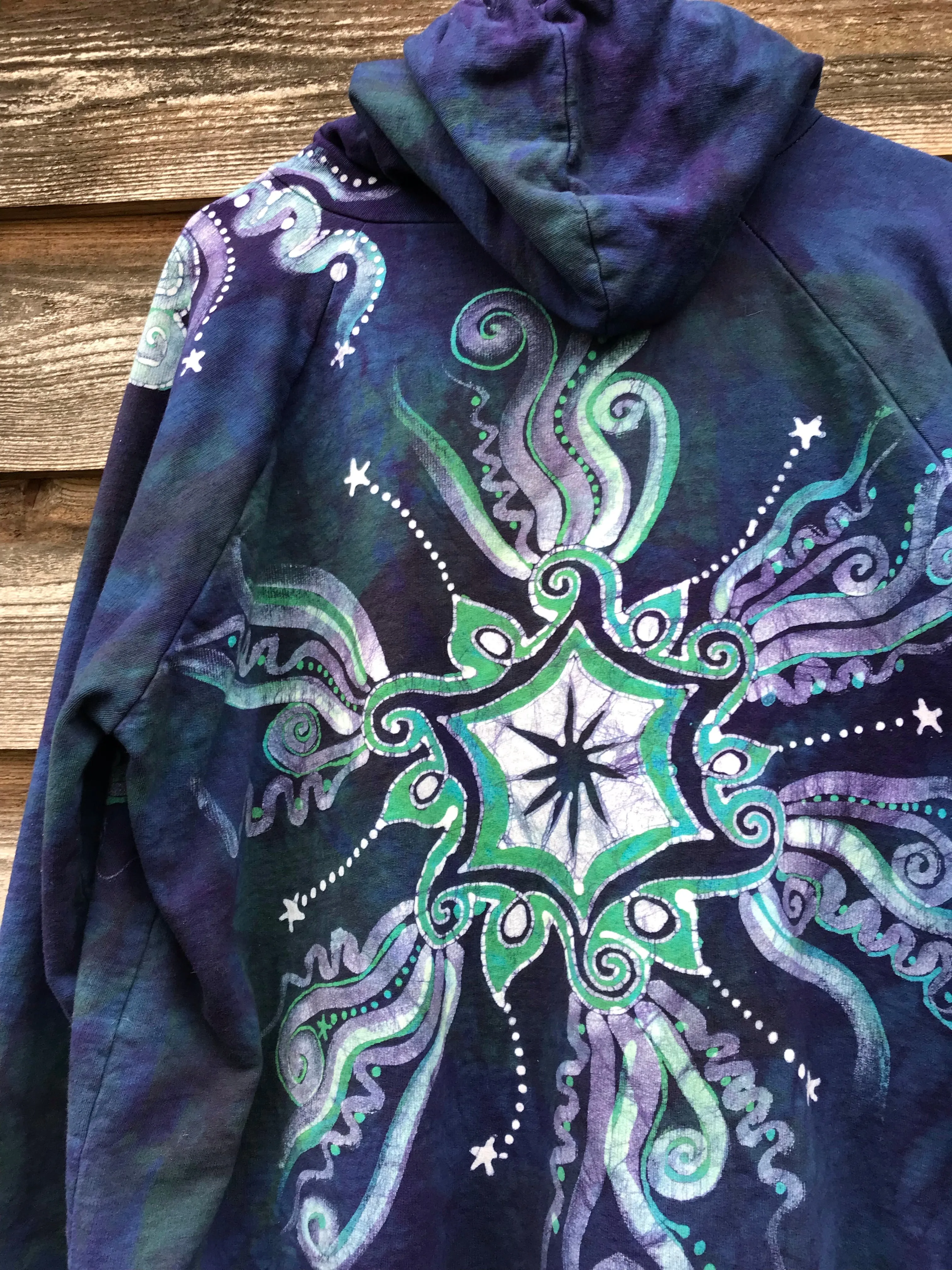 Mystical Mist By The Sea Shore Handmade Batik Zip Hoodie - Size XL