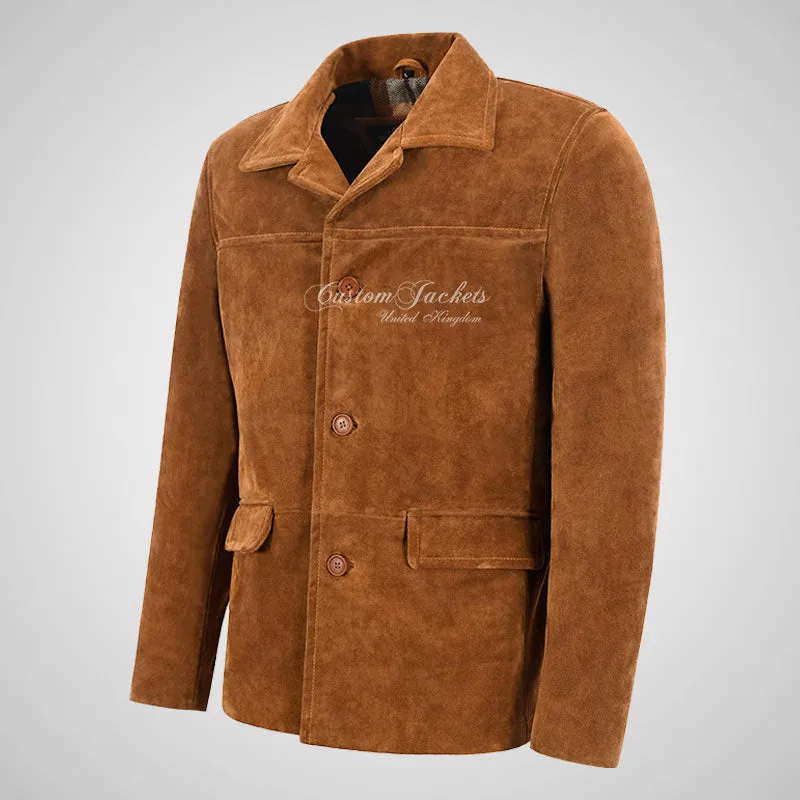 OMSK Men's Suede Box Coat Casual Blouson Box Jacket