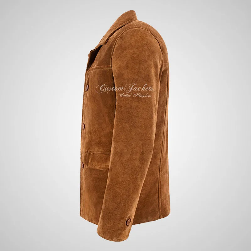 OMSK Men's Suede Box Coat Casual Blouson Box Jacket