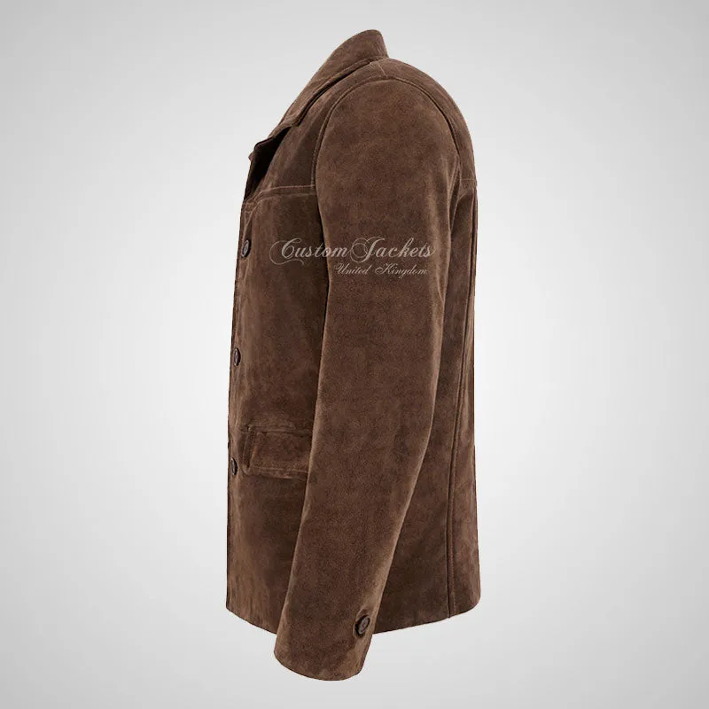 OMSK Men's Suede Box Coat Casual Blouson Box Jacket