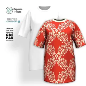 PEACOCK LOVE red - T-shirt dress (organic cotton)