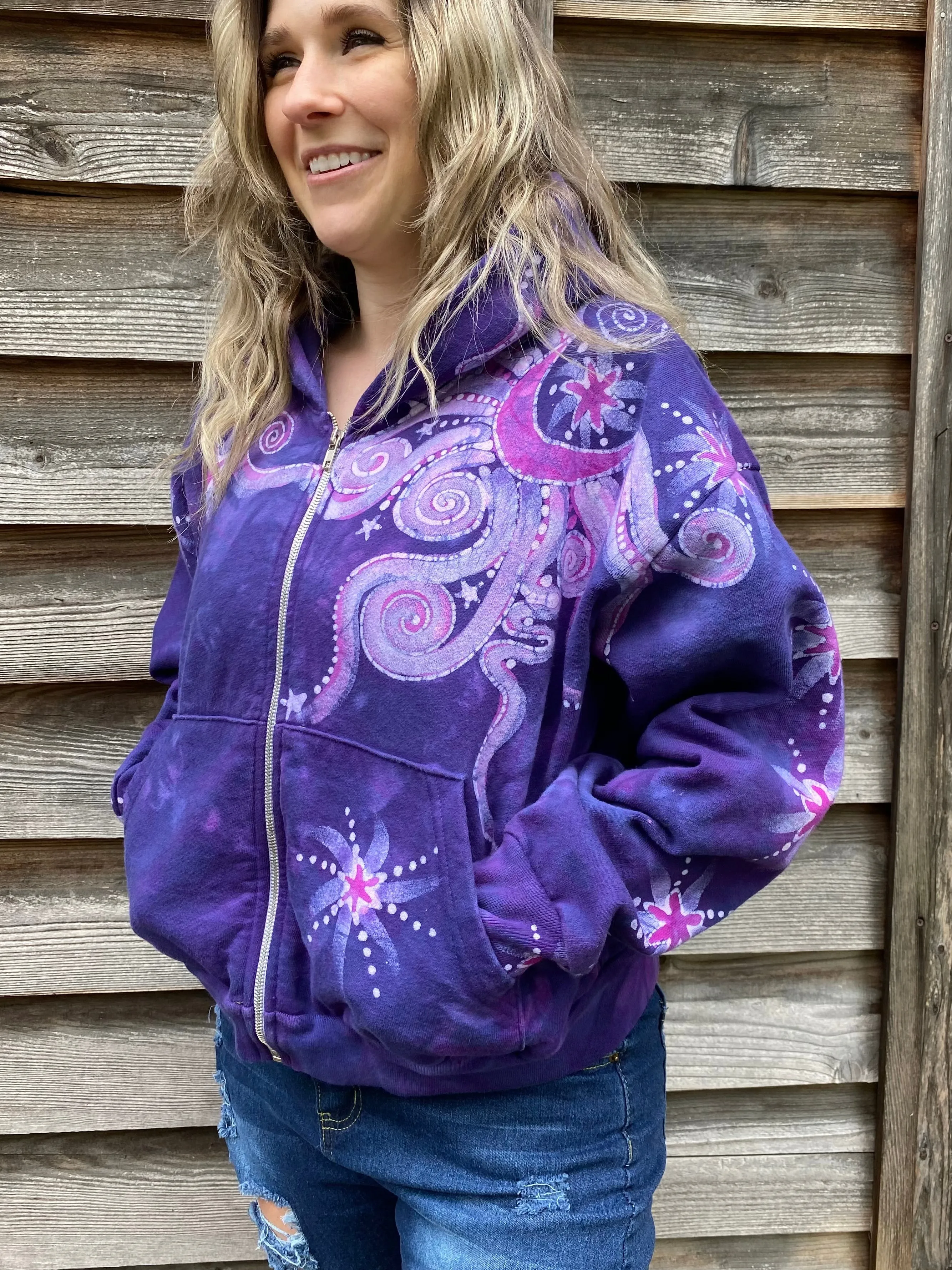 Pink Rising Stars Handmade Batik Hoodie