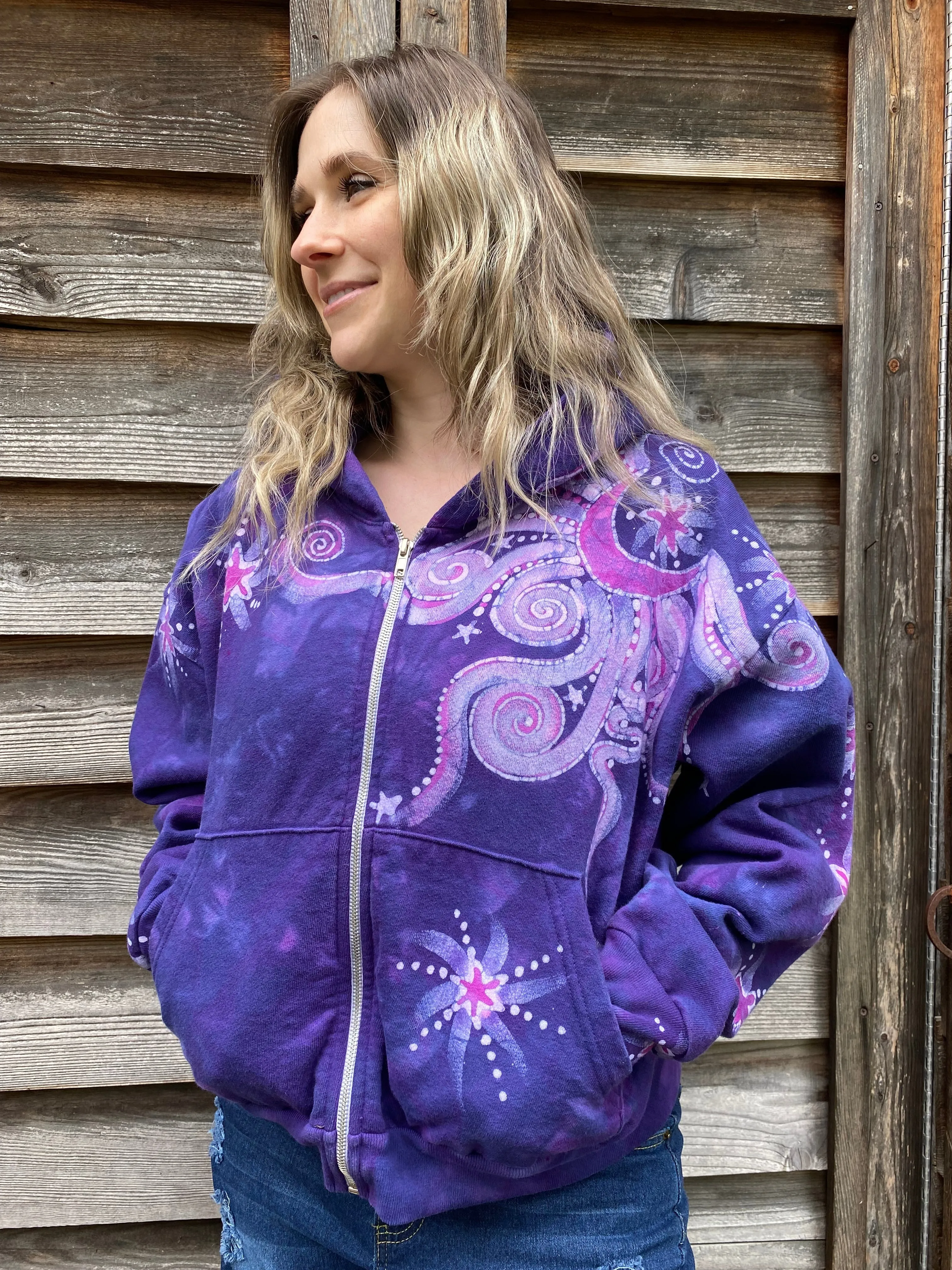 Pink Rising Stars Handmade Batik Hoodie