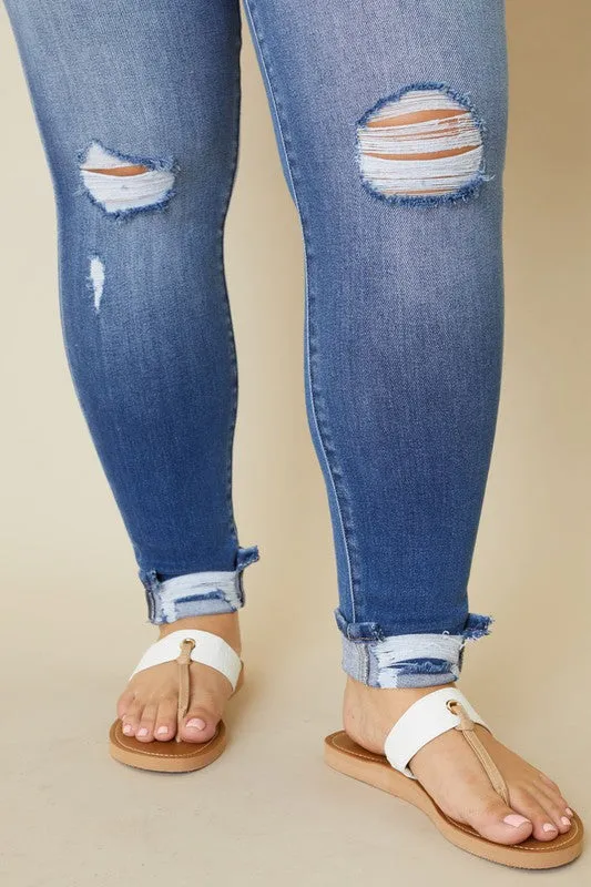 Plus High Rise Button Fly Ankle Skinny Jeans