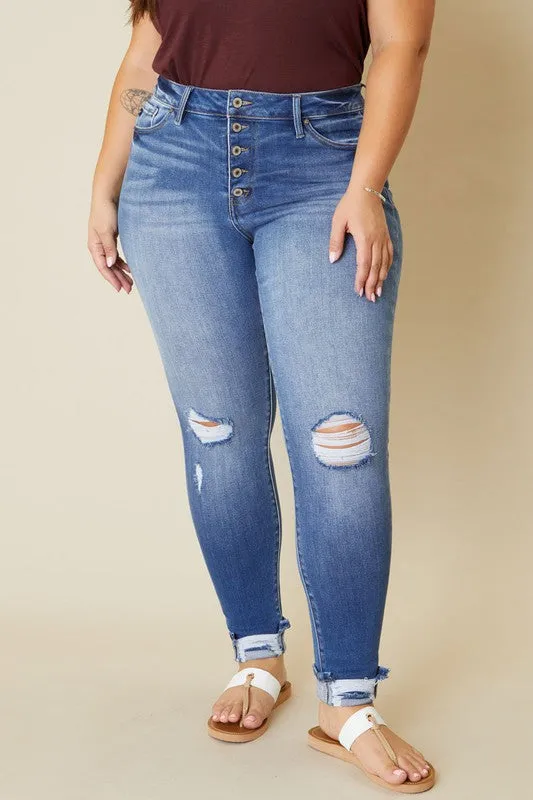 Plus High Rise Button Fly Ankle Skinny Jeans
