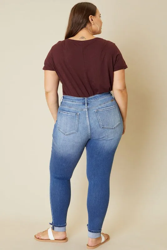 Plus High Rise Button Fly Ankle Skinny Jeans