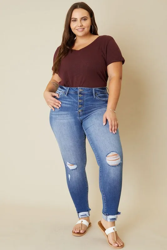 Plus High Rise Button Fly Ankle Skinny Jeans