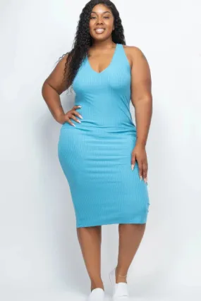 Plus Size Ribbed Sleeveless Bodycon Midi Dress