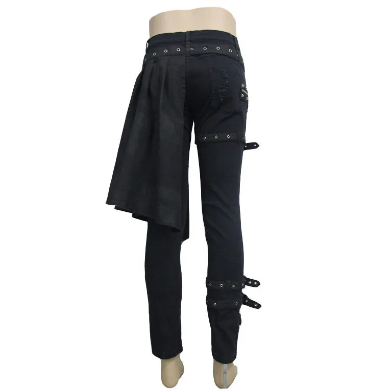 PT032 adjusted loops punk rock broken holes black men ripped trouser with skirt