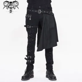 PT032 adjusted loops punk rock broken holes black men ripped trouser with skirt