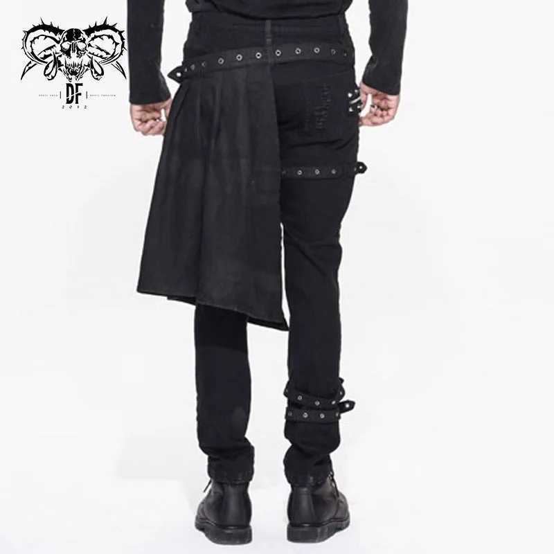 PT032 adjusted loops punk rock broken holes black men ripped trouser with skirt