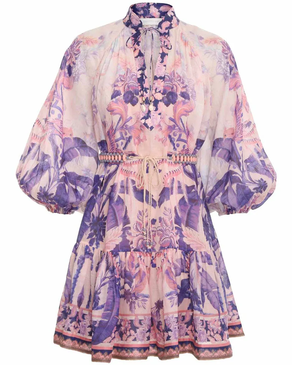 Purple Palm Lyre Billow Mini Dress