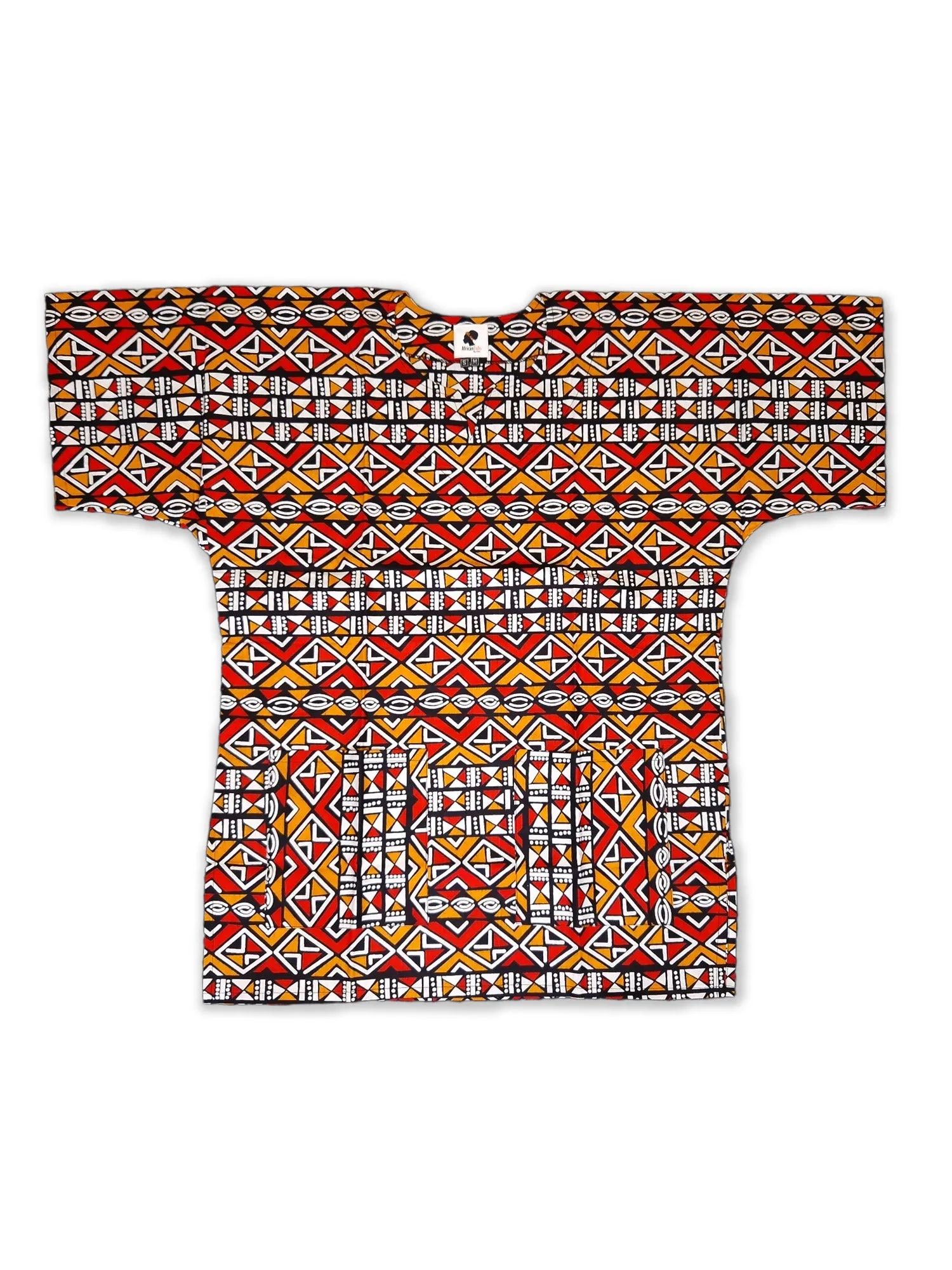 Red / Orange Bogolan  Dashiki Shirt / Dashiki Dress - African print top - Unisex