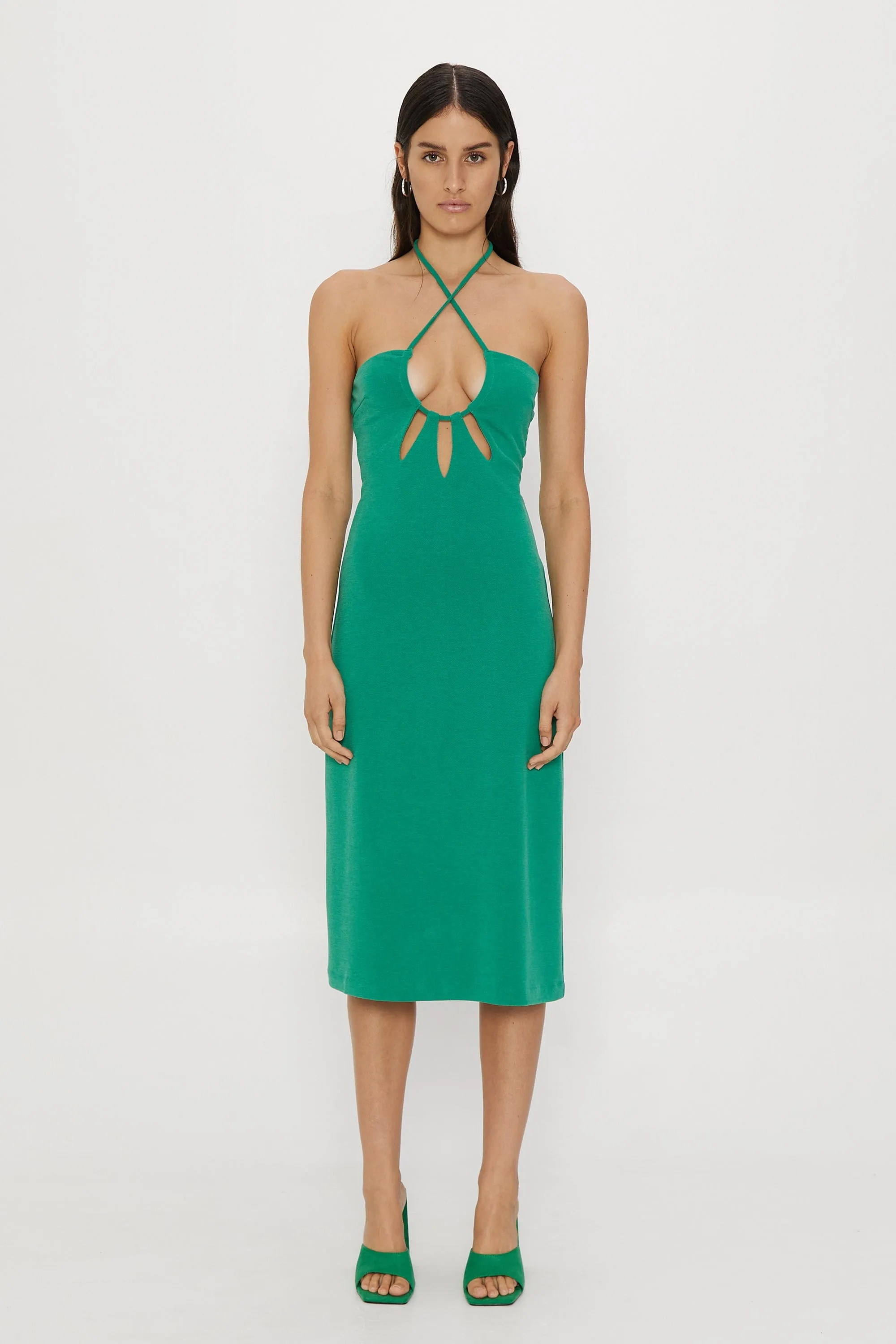 RIP TIDE MIDI SLIP DRESS | EMERALD