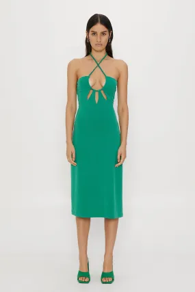 RIP TIDE MIDI SLIP DRESS | EMERALD