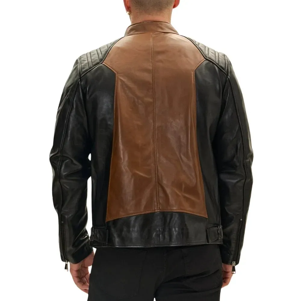 Roadster Two Tone Men's Black and Brown Leather Jacket