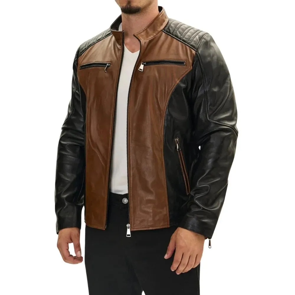Roadster Two Tone Men's Black and Brown Leather Jacket