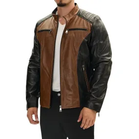 Roadster Two Tone Men's Black and Brown Leather Jacket