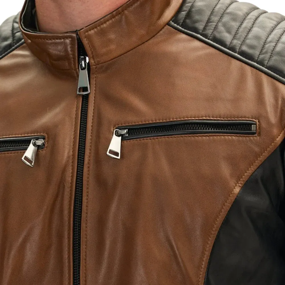 Roadster Two Tone Men's Black and Brown Leather Jacket