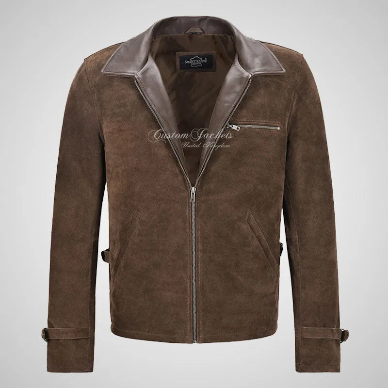 SALENTO Mens Suede Blouson Jacket Brown Calf Suede