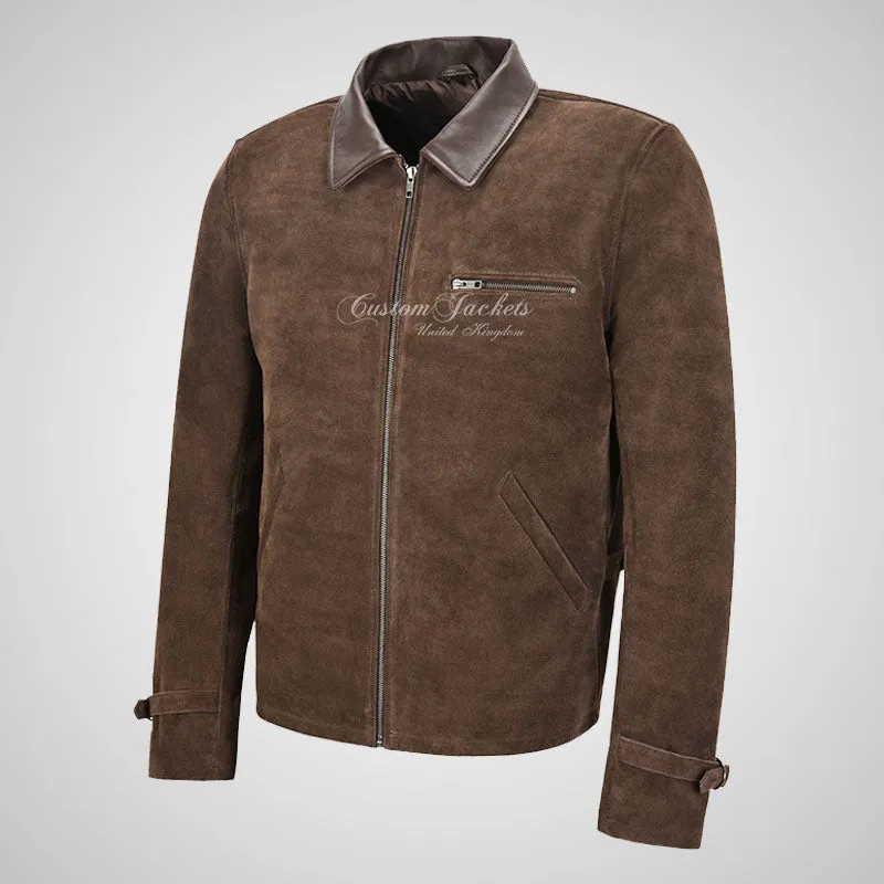 SALENTO Mens Suede Blouson Jacket Brown Calf Suede