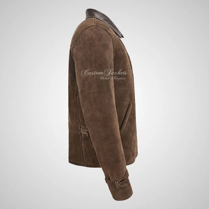 SALENTO Mens Suede Blouson Jacket Brown Calf Suede