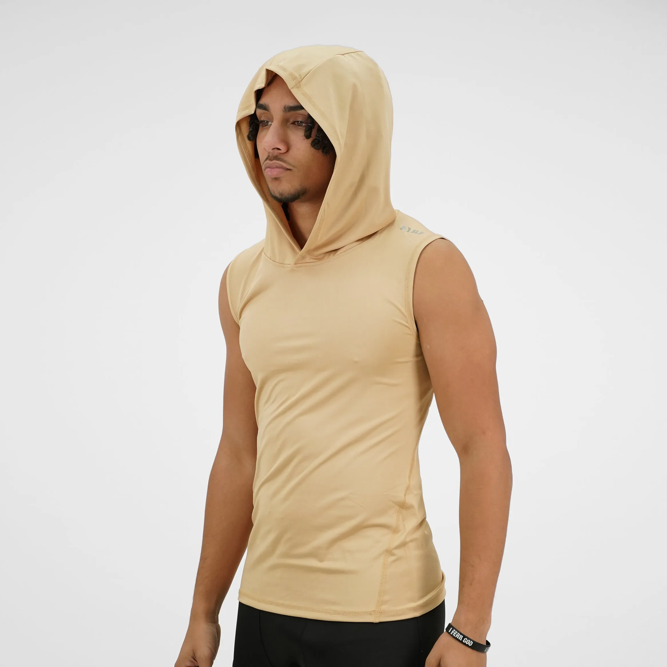 Sand Sleeveless Compression Hoodie