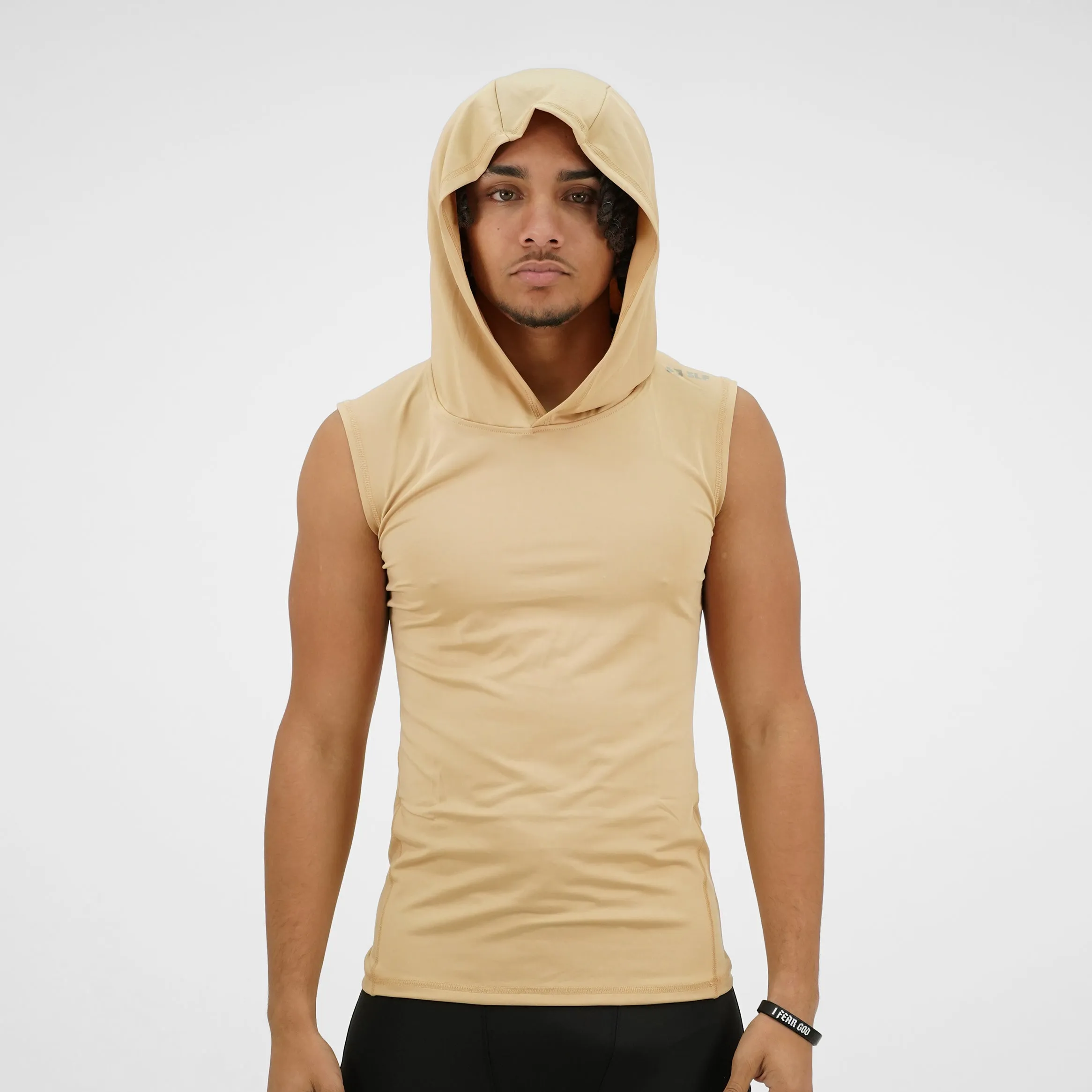 Sand Sleeveless Compression Hoodie