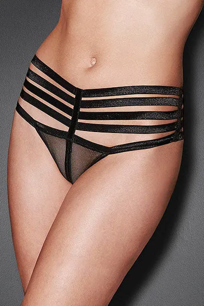 Sexy Black Shiny Caged Sheer Mesh Underwear
