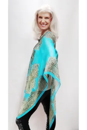 Silky Sheer Poncho - Turquoise Paisley