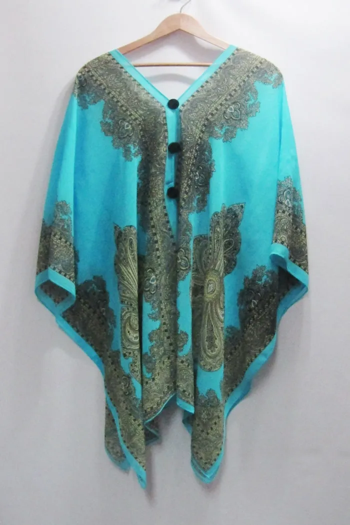 Silky Sheer Poncho - Turquoise Paisley