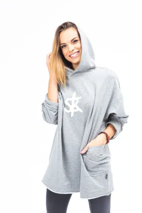 Sofa Killer long warm light grey women hoodie with white SK logo
