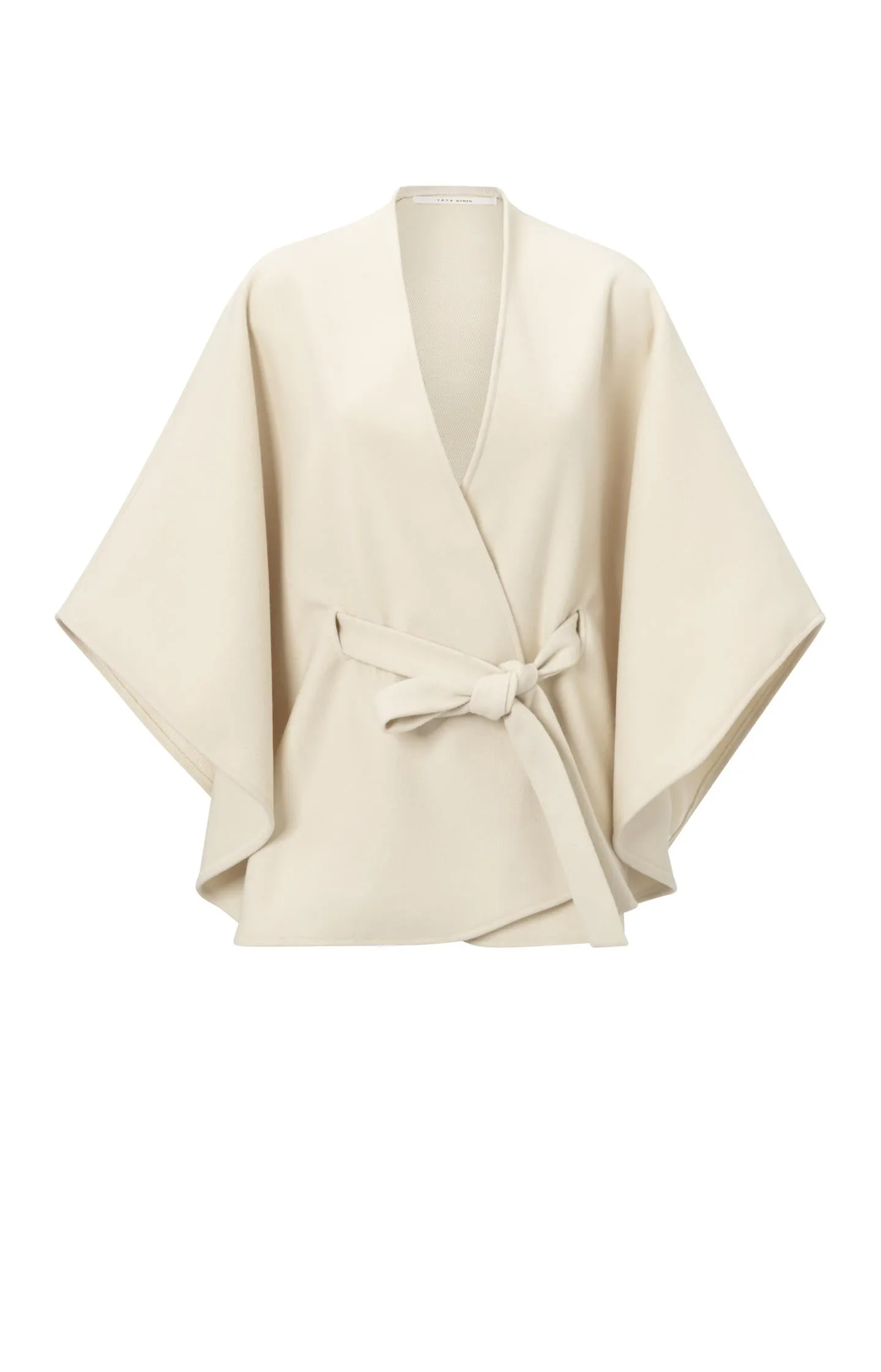 Soft poncho with wide sleeves, V-neck and tie belt