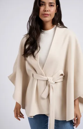 Soft poncho with wide sleeves, V-neck and tie belt