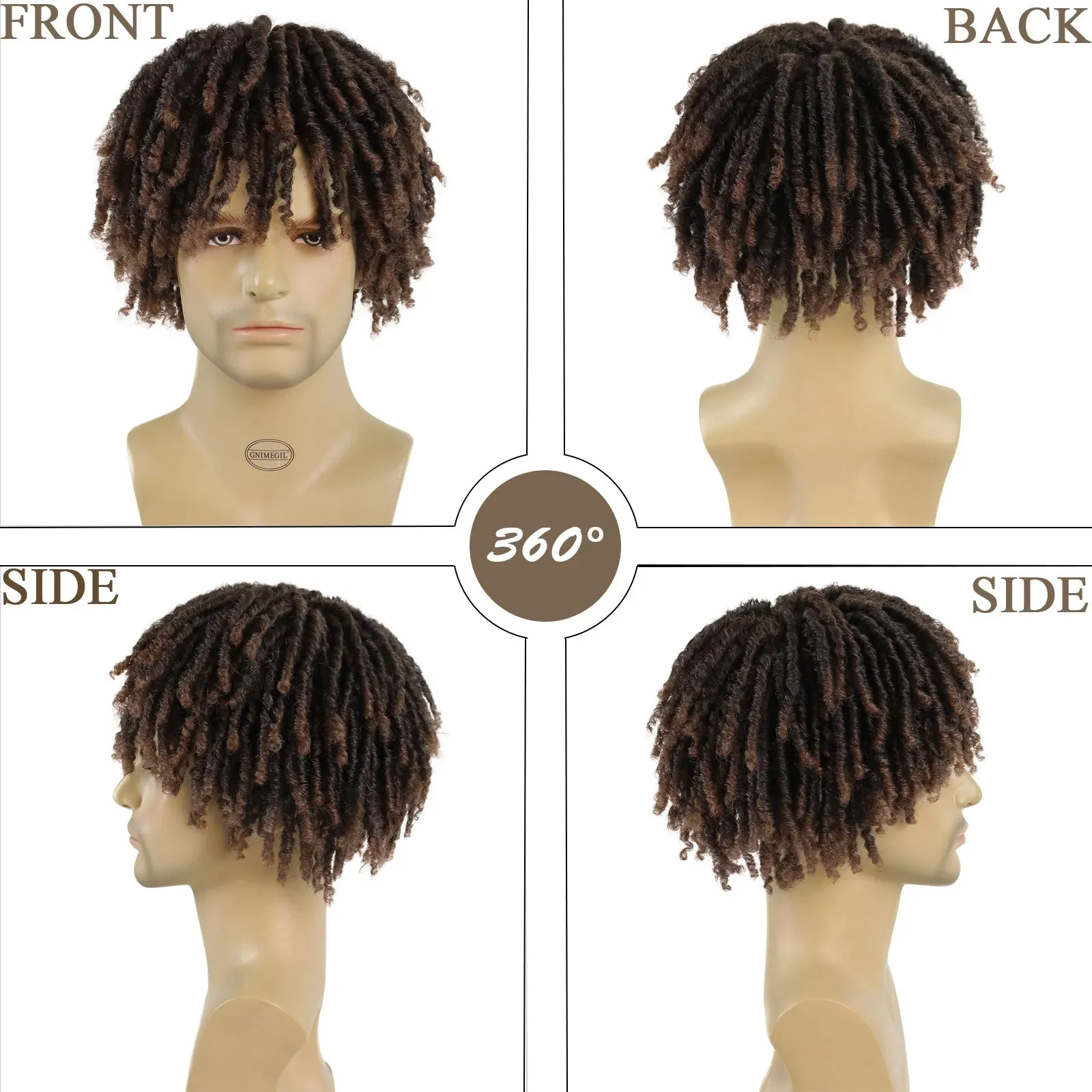 Synthetic Short Afro Twist Hair Braided Half Wig Clip in Toupee Hairpieces Dreadlocks Wig
