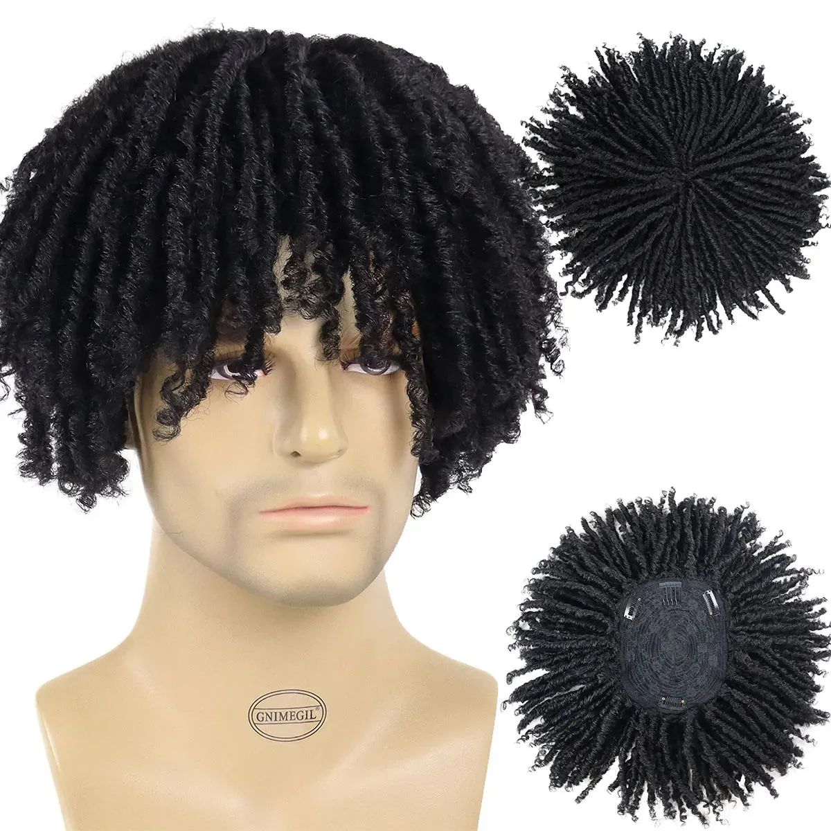 Synthetic Short Afro Twist Hair Braided Half Wig Clip in Toupee Hairpieces Dreadlocks Wig