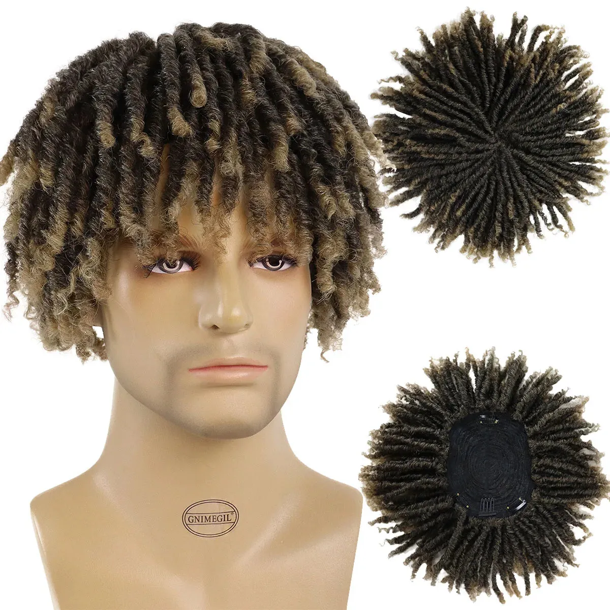 Synthetic Short Afro Twist Hair Braided Half Wig Clip in Toupee Hairpieces Dreadlocks Wig