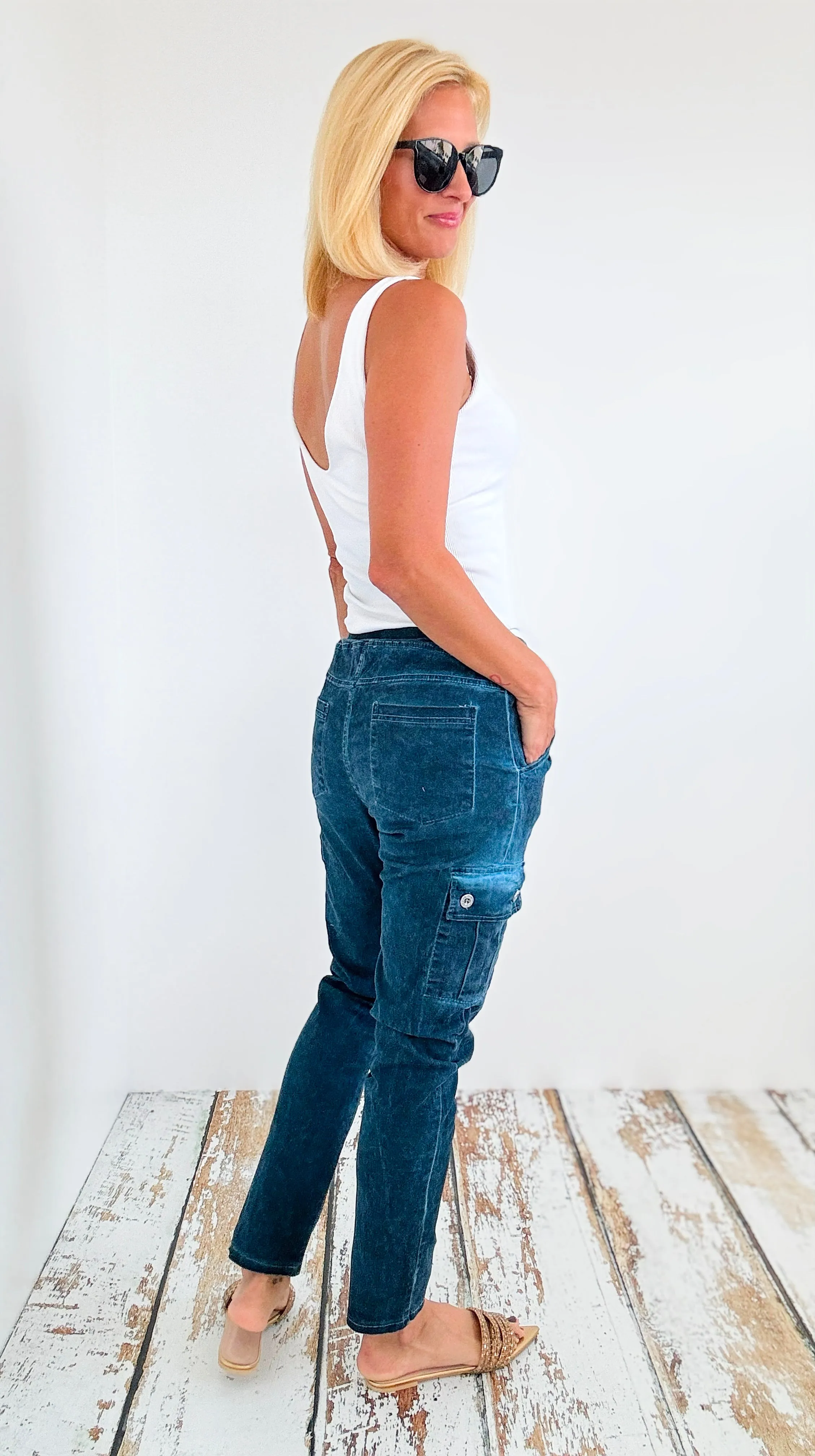 Teal Italian Cargo Pants