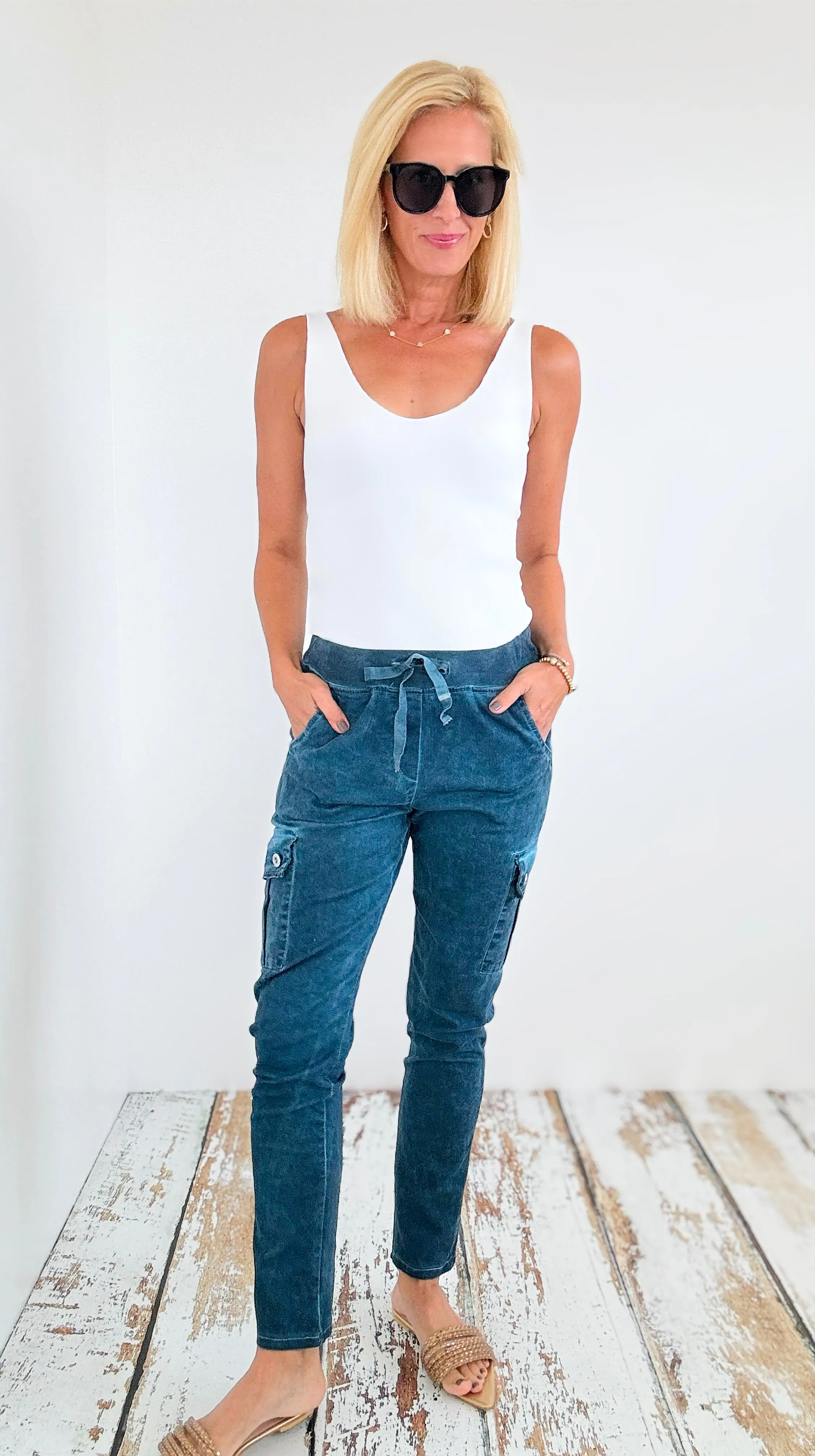 Teal Italian Cargo Pants