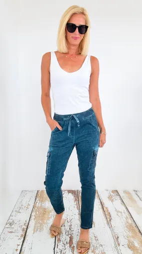 Teal Italian Cargo Pants