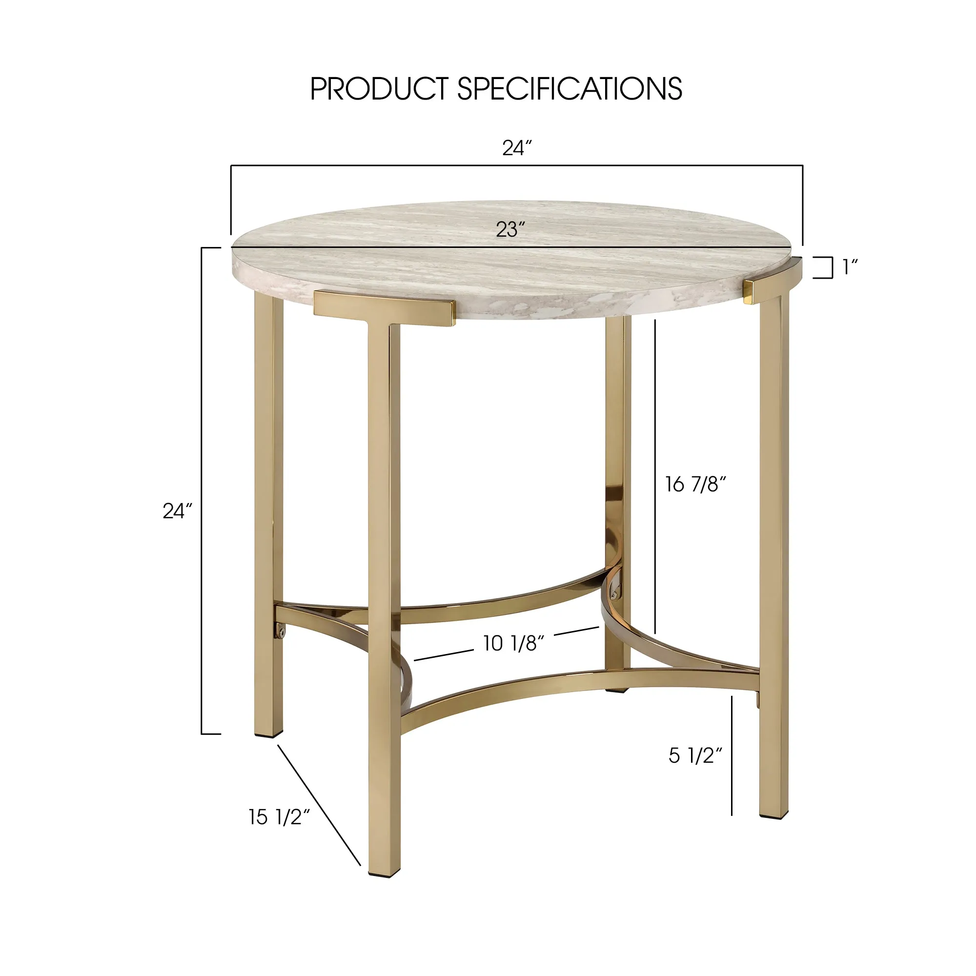 Upstreet Glam Champagne and Faux White Marble 24-inch Round End Table