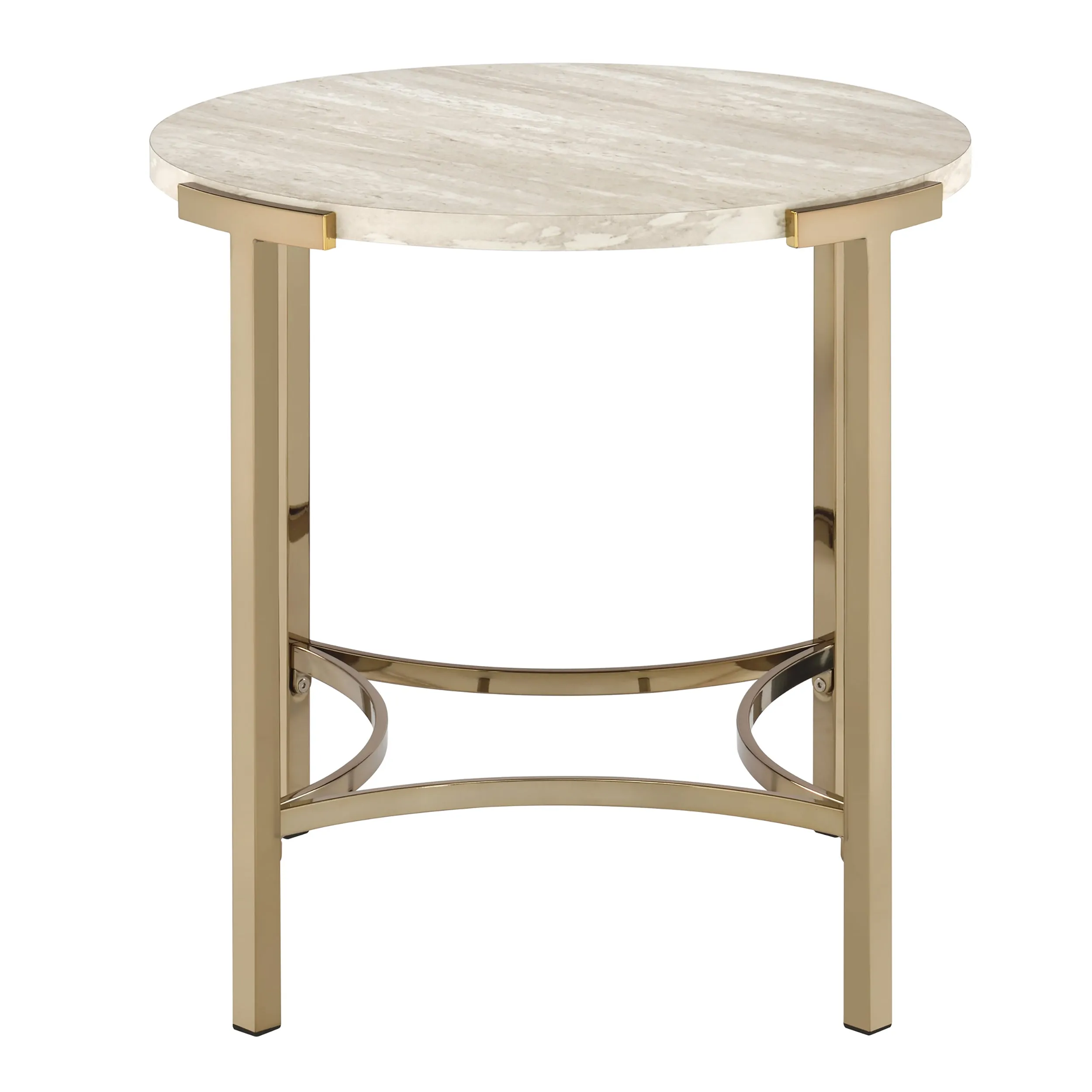Upstreet Glam Champagne and Faux White Marble 24-inch Round End Table